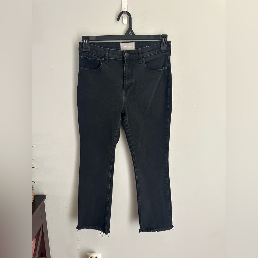 Everlane High Rise Kick Crop Jeans Black Size 29 Regular Raw Hem - Picture 2 of 9